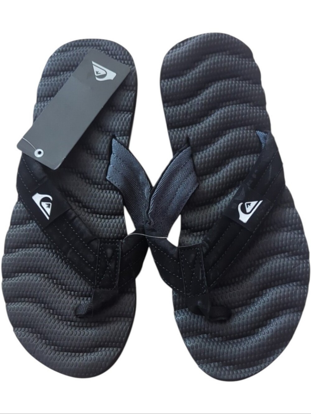 New with Tags Quicksilver Black Quilted Flip Flops Thongs Men's Size 10